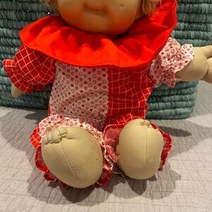 Vintage 1986 Handmade Cabbage Patch Kid Clown Outfit – Red Patchwork Romper